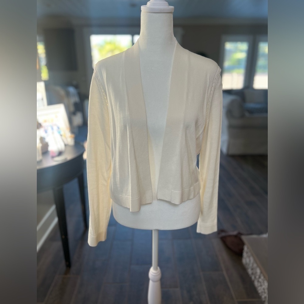BANANA Republic Cropped Open Front Cardigan, White, Petite Medium, NWOT